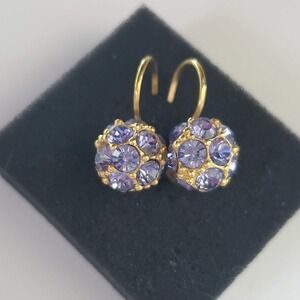 Joan Rivers Lavender Purple Crystal Pave Ball Gold Tone Leverback Earrings